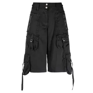 エバーグリーン製品新しいファッションカジュアルマルチカーゴポケットショーツ男性用高品質ブラックコットン膝丈ショーツ