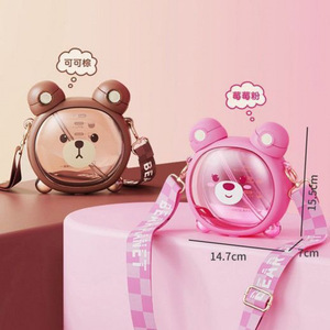 Vaso con Pajita de Oso Adorable de Alta Calidad para Niñas y Estudiantes, Botella de Agua Portátil con Correa Cruzada para Beber Directo en Verano - Product Image 3