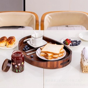 Oval Solid Wood <b>Tray</b> Acacia Wood <b>Tea</b> <b>Tray</b> With Handle For Snack Cake Fruit Serving - Product Image 5