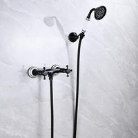 Mitigeur de baignoire noir rétro en laiton avec douchette à main