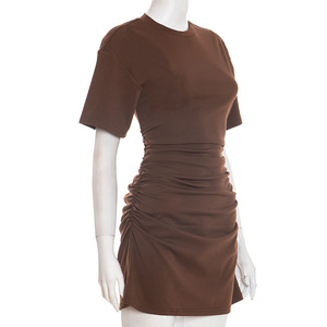 Viviblook D25DS590 Vestidos de Mujer de Color Sólido, Manga Corta, Plisado, Ajustado, Mini Vestido de Fiesta - Product Image 3