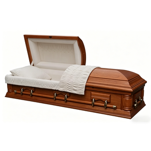 Cercueil <span class=keywords><strong>en</strong></span> bois de chêne rouge finition mate, style américain, avec intérieur <span class=keywords><strong>en</strong></span> velours d'amande HYAC104A - Product Image 2