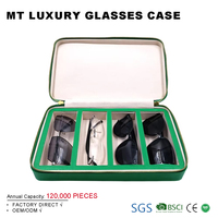 Estuche de almacenamiento de anteojos con múltiples ranuras de cuero vegano con cremallera, caja organizadora de gafas de sol rectangulares personalizadas de viaje