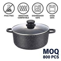Marmite en aluminium moulé sous pression antiadhésive avec couvercle en verre et bouton en acier inoxydable, sans PFAS, certifiée BSCI, 20 cm, personnalisable OEM, en gros