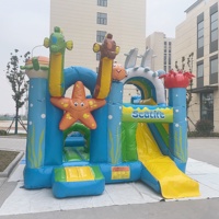 Château gonflable écologique en PVC sur le thème de la vie marine avec toboggan, animaux marins, étoiles de mer, poissons, crabes, pour enfants, usage commercial en extérieur