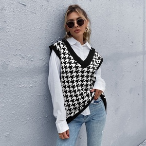 Gilet tricoté <span class=keywords><strong>pied</strong></span>-<span class=keywords><strong>de</strong></span>-<span class=keywords><strong>poule</strong></span> pour femme, <span class=keywords><strong>haut</strong></span> à carreaux, col v, <span class=keywords><strong>sans</strong></span> manches, Vintage, ample, surdimensionné, - Product Image 2