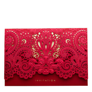 Cartes de mariage rouge/or pour les invités avec carte cadeau à impression gratuite, invitations de mariage élégantes découpées au laser, papier pour cartes - Product Image 1