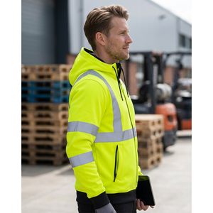 Sudadera de Trabajo Reflectante Amarilla de Alta Visibilidad para Hombre, Chaqueta de Seguridad con Capucha y Cierre Frontal - Product Image 3