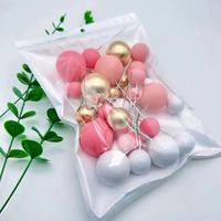 Gâteau d'anniversaire ensemble différent de taille mixte boule de mousse blanc or ruban rose boules gâteau Topper fausses boules