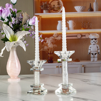 Porte-bougie en cristal carré à colonne, rempli de cristal concassé, avec base à niveaux, transparent, pour décoration intérieure et table à manger