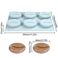 6-delige 8cm koffieboonvormige siliconen bakvorm voor cake, ijs en chocolade - vaatwasserbestendig
