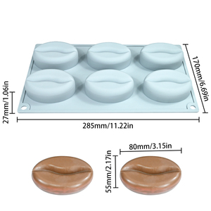 6-cavity 8cm Coffee Bean Silicone Popsicle Ice Cream Mold Mousse Cake Mold Baking Tray Silicone <b>Bakeware</b> Chocolate Mould - Product Image 4