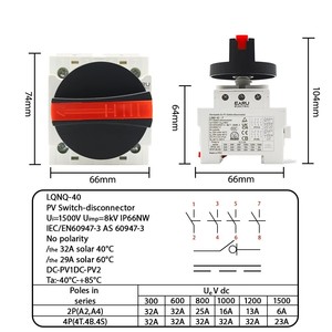 Interruptor Desconectador Solar LONQ-40 DC 4P 32A 1500V PV, Interruptor Giratorio con Mango Giratorio para Caja de Distribución Solar, Riel DIN - Product Image 4
