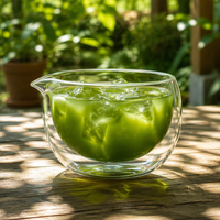 Cérémonie du thé – Bol à matcha en verre borosilicate à double paroi de 350 ml et 500 ml avec bec verseur en V pour thé chaud ou froid