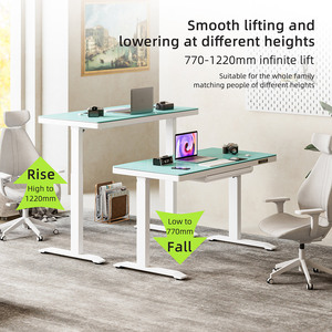 Escritorios Eléctricos de <span class=keywords><strong>Altura</strong></span> Ajustable con Cajón, Muebles de Oficina con Marco Metálico Elevador, Escritorio de Pie con Superficie de Vidrio Templado - Product Image 3