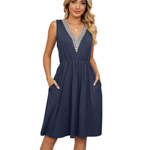 <span class=keywords><strong>Vestidos</strong></span> Cortos Casuales de Color Sólido para Mujer, Vestido Midi de Línea A, Elegante, Vintage, para Verano - Product Image 3