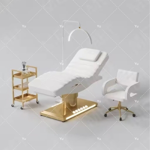 Lit de beauté moderne en tissu rouge pour salon, base dorée de luxe, mobilier de salon, lit cosmétique pour cils avec chariot - Product Image 5