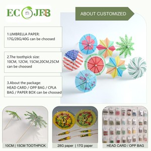 ECO JFB 2025 OEM 10CM usa e getta Cocktail ombrello stuzzicadenti 100 pz Mix colori ombrello in legno stuzzicadenti - Product Image 4