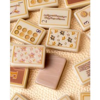 Set Mahjong Motif Bunga, Ubin Joker, Bagian Belakang Marmer 3D Timbul Emas Vintage, Permainan Mahjong, Desain Bunga Art Nouveau, Hadiah