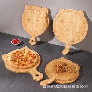 Plateau à pizza en forme de chat en bois de bambou avec poignée pour restaurant et pâtisserie maison, plateau de service pour gâteaux - Product Image 5