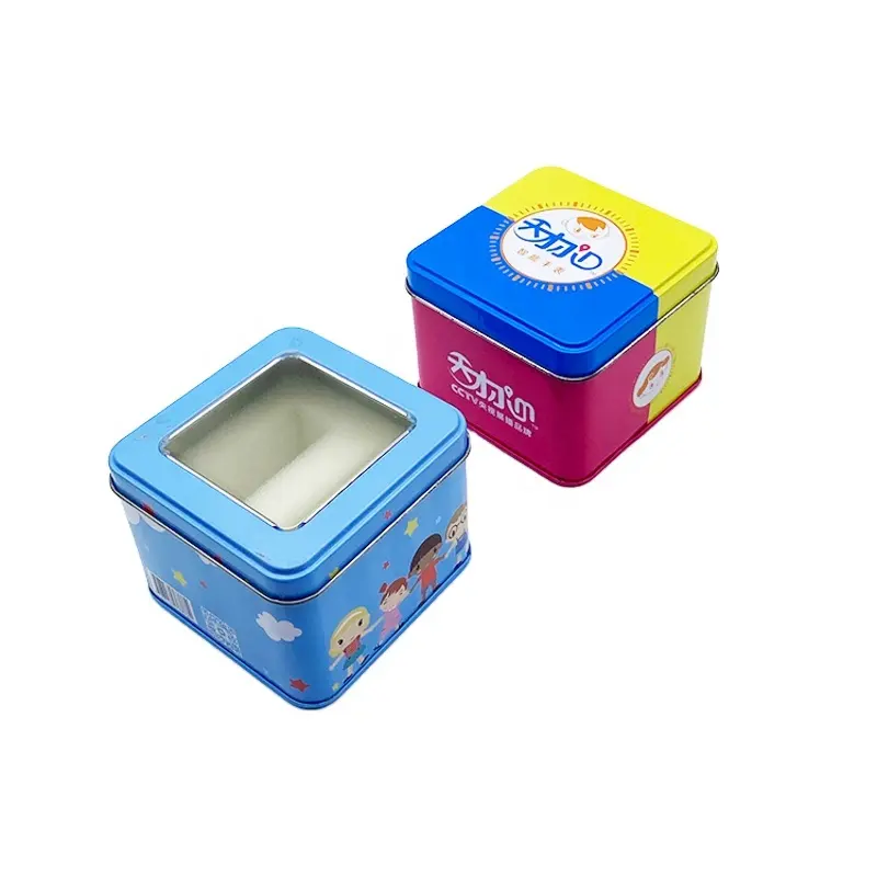 Wholesale Customized Print Watch Packaging Metal Container Square Shaped Kids Watches Boxes Rectangle Metal Tin Box With Window