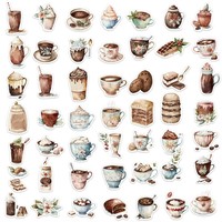 Paquete de 50 Pegatinas de Café y Té para Decorar Guitarras, Cuadernos, Maletas, Pegatinas Impermeables para Manualidades, Venta al por Mayor Internacional