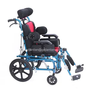 JL9020-Silla de Ruedas de aluminio para niños, ligera, reclinable, Manual, plegable, para paliar el cerebro