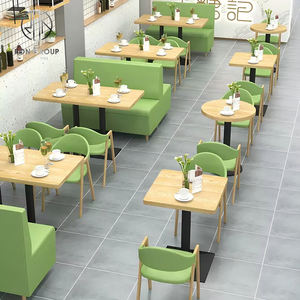 Juego de Muebles para Cafetería, Restaurante, Mesa Alta de Madera con Taburetes de Barra Metálicos y Sillas de Cuero Azul, Juego de Comedor Moderno - Product Image 2