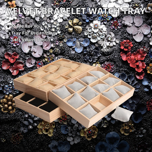 Plateau de présentation et de rangement pour bijoux en velours doux, avec coussinets pour bracelets et montres - Product Image 2