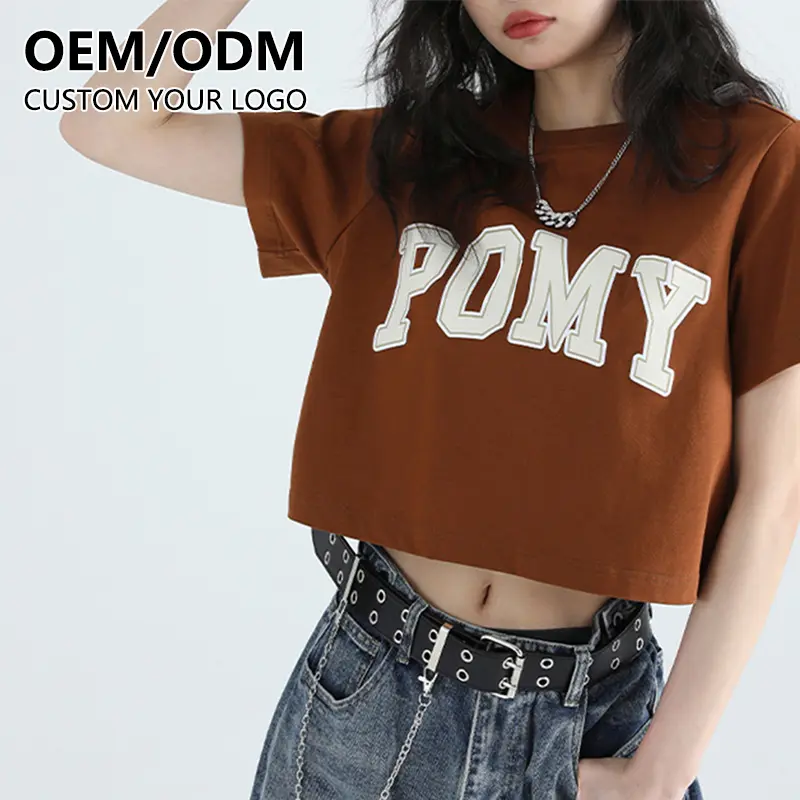 Custom Printing Crop Top T-shirts Your Design Women's Breathable Midriff-baring Tshirts Wholesale Blank Cotton for Women Casual