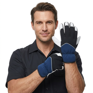 Gants de travail en cuir PU blanc et noir JNA GROUP, avec poignet élastique, bouts des doigts texturés antidérapants, usage général, sécurité, 11 oz - Product Image 5