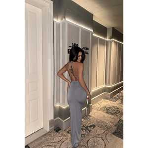 Chic Smoke Gray A-Line Floor-Length <b>Prom</b> <b>Dress</b> with Sequins Rhinestones Pearls Glitter Modern Tiered Draped Design for Parties - Product Image 1