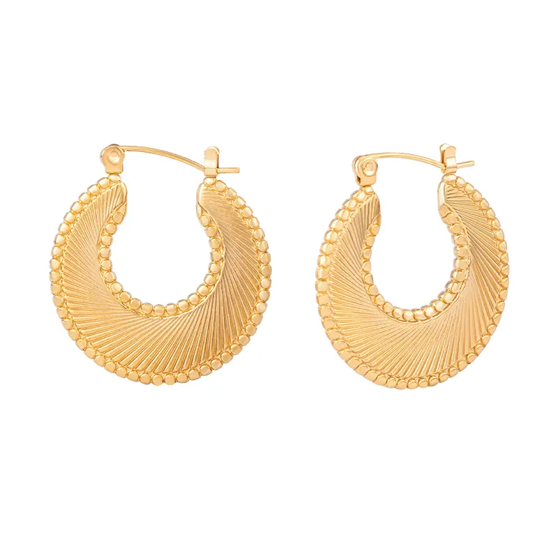 Brincos de aço inoxidável de metal texturizados moda joias vintage em forma de C banhados a ouro 18K Brincos com textura de fio