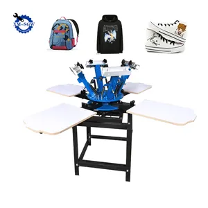 Popular Design With Micro Registration Manual T-shirts 4 Color 4 Station Screen Printing Press Unit Machine