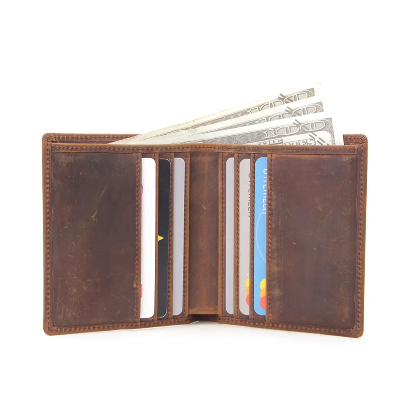 Custom Design Your Own Brand Wallet Fashion Vertical RFID Bifold Leather Gents Wallets