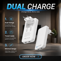 Cargador de Pared Ultrafino GaN, Puertos Duales Tipo C, Enchufe Europeo Plegable, 35W, Cargadores y Adaptadores de Viaje Delgados de Carga Rápida para Teléfono Móvil