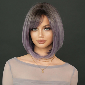 Ombre puper ngắn thẳng tóc giả với <span class=keywords><strong>bangs</strong></span> 12in ngắn tự nhiên đen <span class=keywords><strong>Bob</strong></span> tóc giả tổng hợp tóc nâu staight nổi bật <span class=keywords><strong>Bob</strong></span> tóc giả - Product Image 2