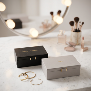 AK Brass Rectangular Leather & Mdf Jewellery <b>box</b> in Black & <b>Grey</b> Color Set of 2 Large Capacity For Weeding Gifting - Product Image 1