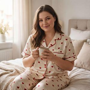Ensemble de pyjama pour femmes King Mcgreen Star XL-5XL avec imprimé poche estival, en soie et mousseline élégante, adapté aux femmes rondes et aux mamans - Product Image 5