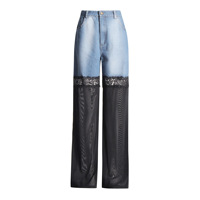 Vente en gros de streetwear pour femmes, pantalon à blocage de couleur transparent, pantalon en jean à mailles en dentelle noire délavées pour femmes