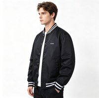 Blouson de baseball en satin brodé ICONIC pour homme, noir, style universitaire, printemps, hip-hop, streetwear décontracté