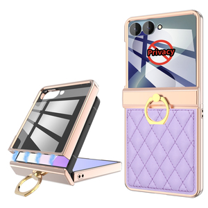 เคสหนังเทียมหรูหราพร้อมที่ยึดแม่เหล็กสำหรับ Galaxy Z Flip 6 7 8 ลายเพชร เคสโทรศัพท์แบบพับได้ - Product Image 5