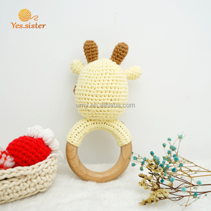 Sonajero Sensorial con Forma de Chupón, Juguete de <span class=keywords><strong>Madera</strong></span> de Haya y Mordedor de Ganchillo 100% Algodón para Bebés, Regalo - Product Image 6