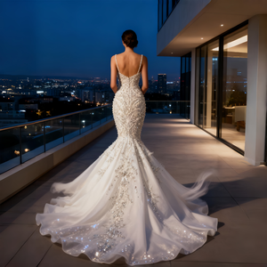 Nuevo Vestido <span class=keywords><strong>de</strong></span> <span class=keywords><strong>Novia</strong></span> <span class=keywords><strong>de</strong></span> Alta Calidad, Estilo Bohemio, <span class=keywords><strong>con</strong></span> <span class=keywords><strong>Encaje</strong></span>, Cintura Ajustable, Lavable, Ligero, Súper Femenino, Transparente, Sexy, Estilo Sirena - Product Image 5