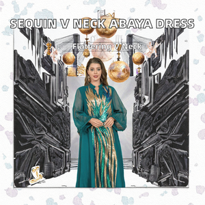 Abaya de Moda con Lentejuelas de Plumas de Avestruz, Cuello en V, Manga Larga, Transpirable, de Poliéster, para Mujeres Musulmanas, Diseño Transfronterizo de Medio Oriente, ODM - Product Image 2
