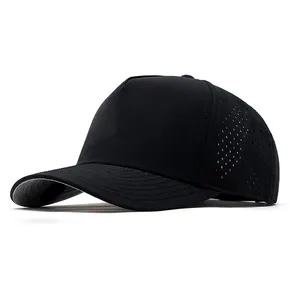 Custom Embroidered 5 panel lightweight polyester Plain Blank Trucker Laser Perforated Waterproof Cap Hat For Men