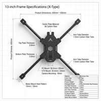Kit de châssis de drone FPV en fibre de carbone 3K de type X de 13 pouces, empattement de 539 mm, accessoires de châssis de quadricoptère longue portée