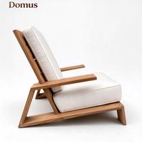 Chaise longue d'extérieur en teck massif, fauteuil géométrique moderne avec coussin imperméable pour villa, patio, hôtel