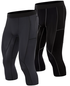 Gym Leggings US Size 90% Polyester 10% Spandex Custom Logo Sportswear Running <b>Tights</b> Baselayer Pants <b>Compression</b> Knee Length - Product Image 1