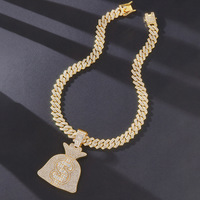 Iced Out Dollar Money Bag Collier pour hommes Pendentif portefeuille en Zircon cubique brillant avec collier ensemble Hip Hop Rock Rap Cool Jewelry